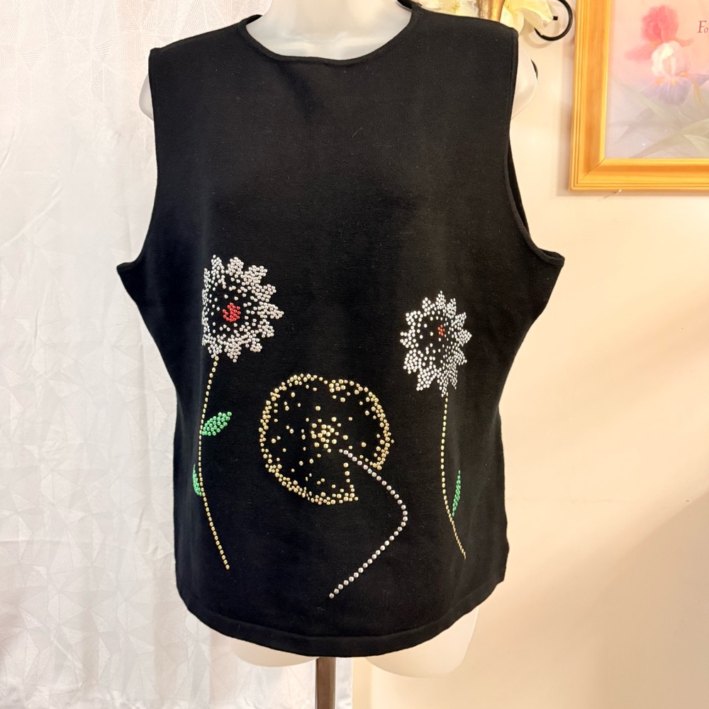Black Floral Embellished Women's Top